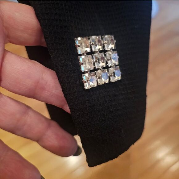 VINTAGE LUXURY BLACK JACKET W/ SQUARE RHINESTONE BUTTONS - Picture 5 of 8